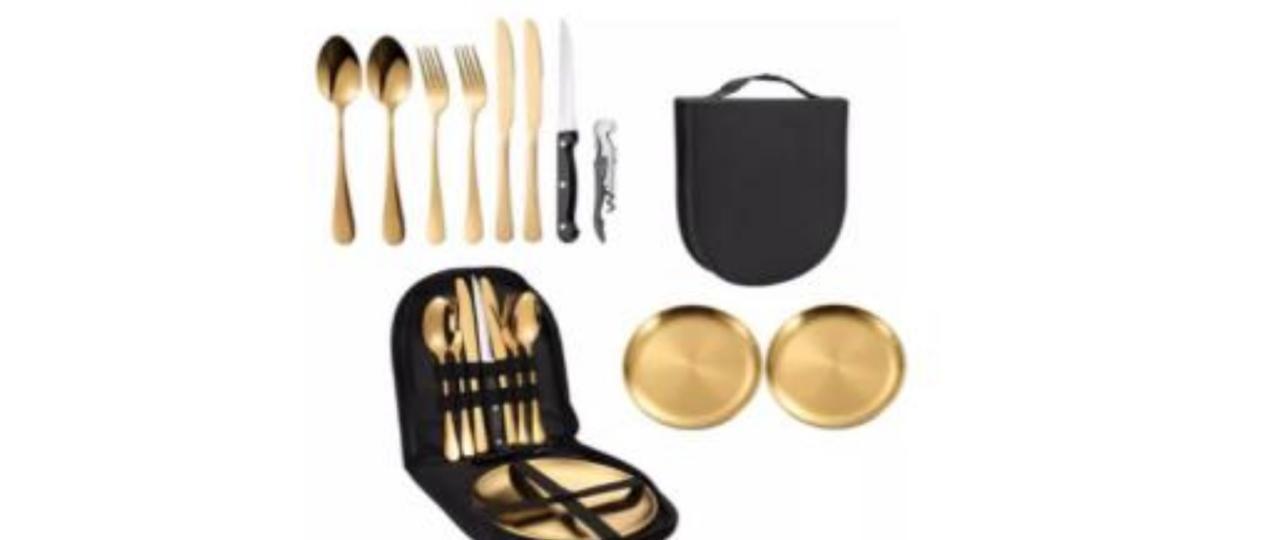 Portable Camping Cutlery Set 10 Pcs-Gold