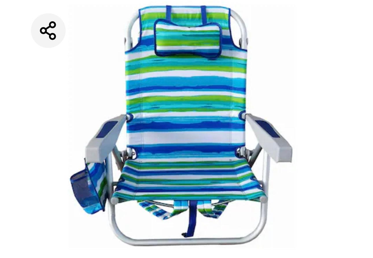 Striped Foldable Beach Chair with Pillow & Armrests