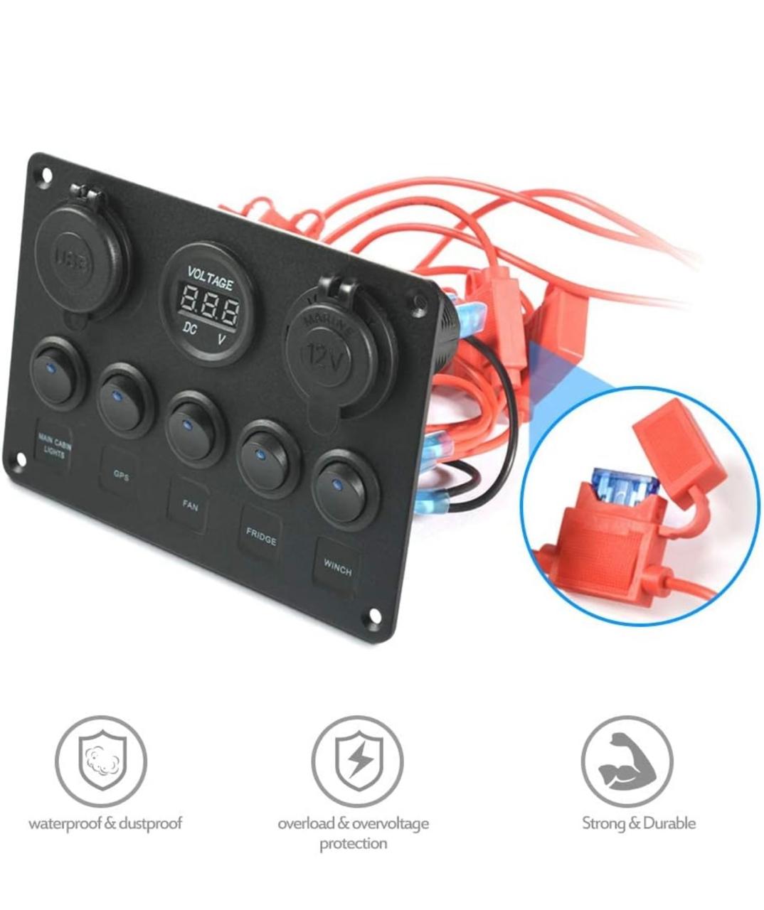 Switch Panel, Multi-Function Switch Panel Dual USB Charger Panel Digital Voltmeter Switch Panel 12V Outlet