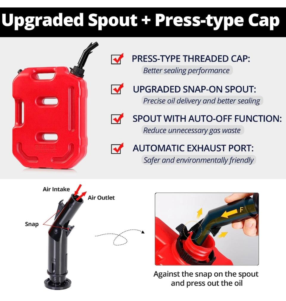 10L / 2.6 Gallon Portable Fuel Can – Heavy-Duty Red Jerry Can