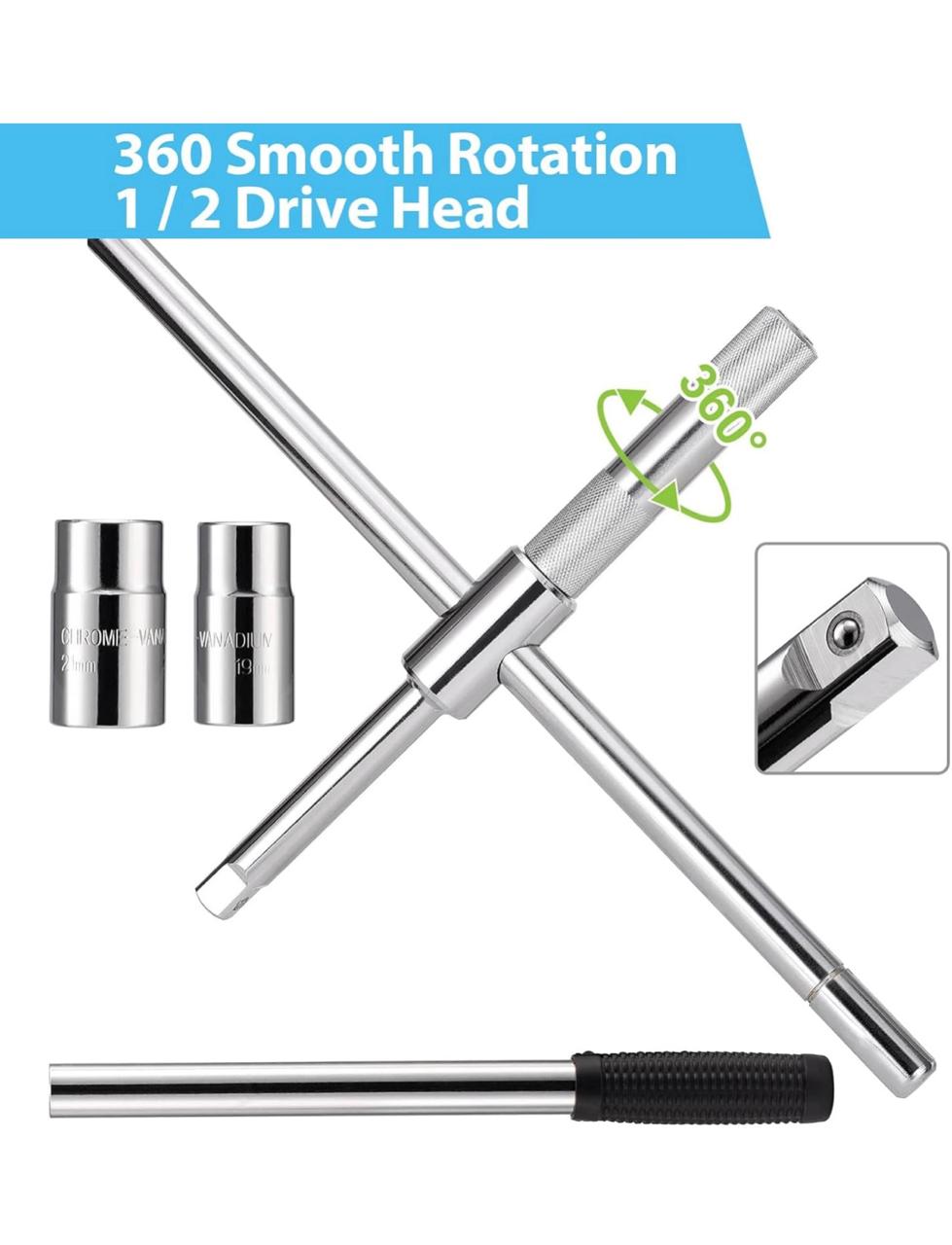 Heavy-Duty Telescopic Lug Wrench Set with Sockets & Carry Bag