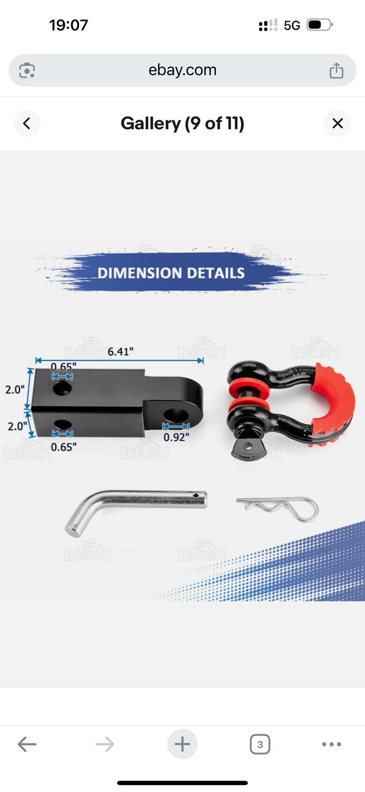 Tow Hook Shackle Mount “Hitch receiver”