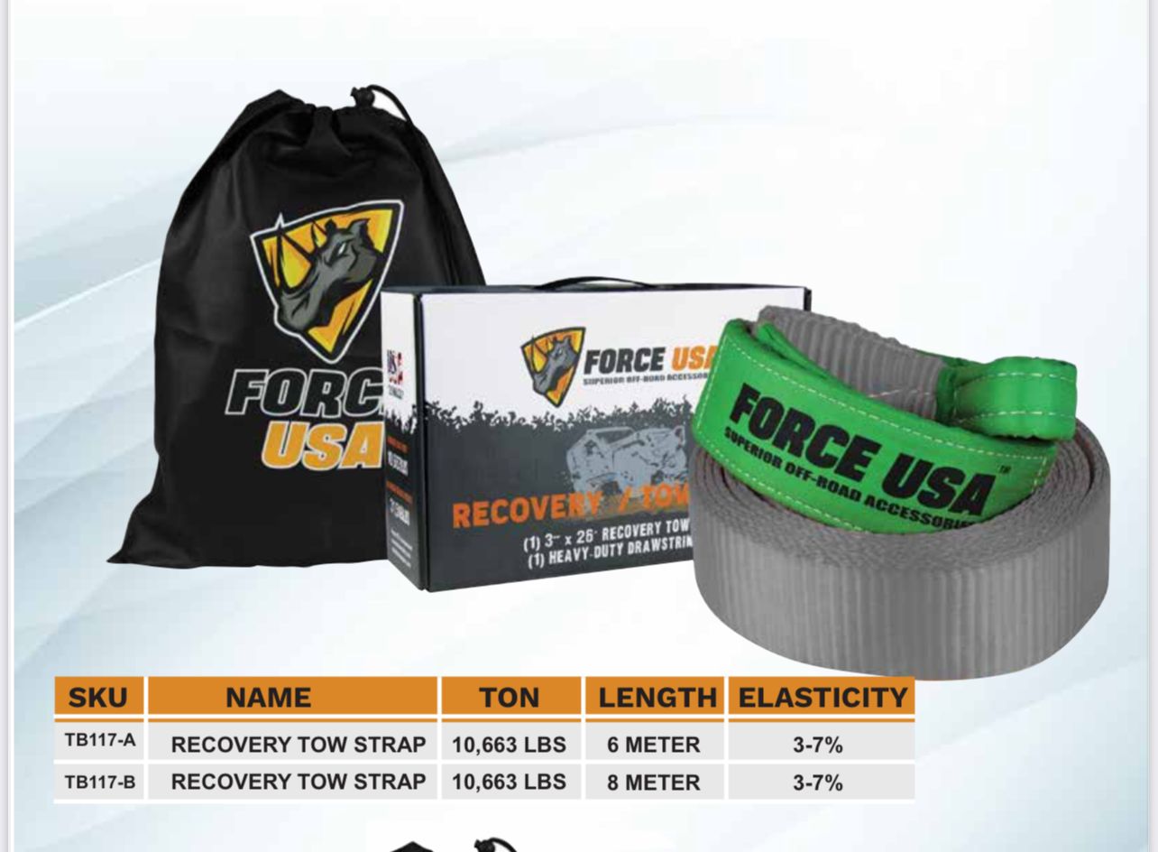 Force USA 6-Meter-high Quality Tow Strap - Grey 1*8 pcs