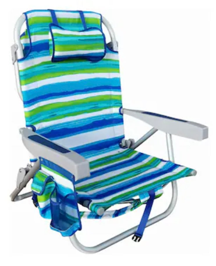 Striped Foldable Beach Chair with Pillow & Armrests