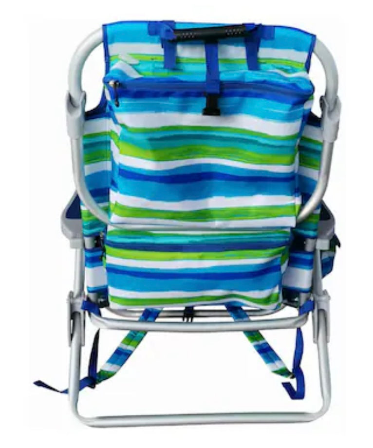 Striped Foldable Beach Chair with Pillow & Armrests