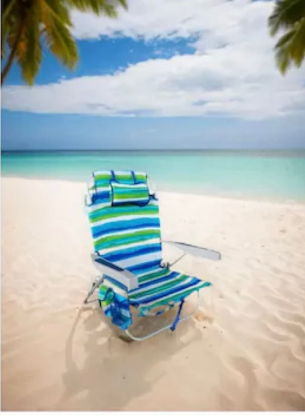 Striped Foldable Beach Chair with Pillow & Armrests