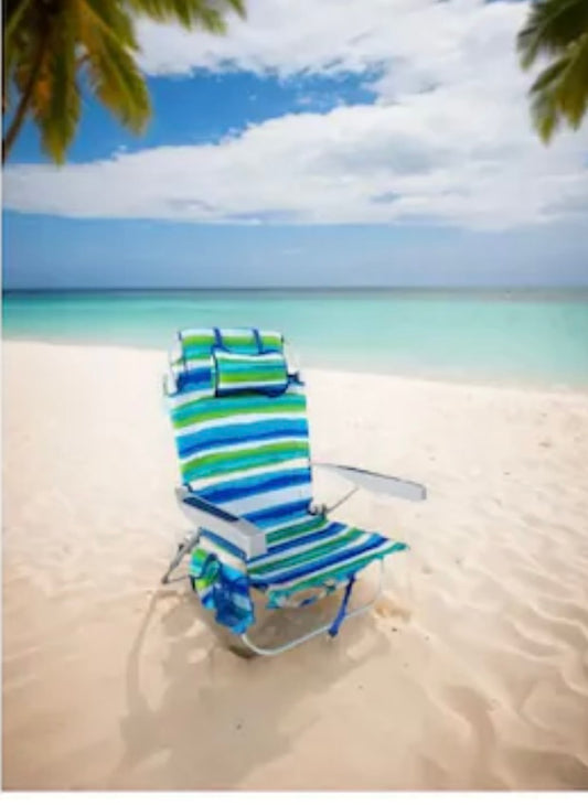 Striped Foldable Beach Chair with Pillow & Armrests