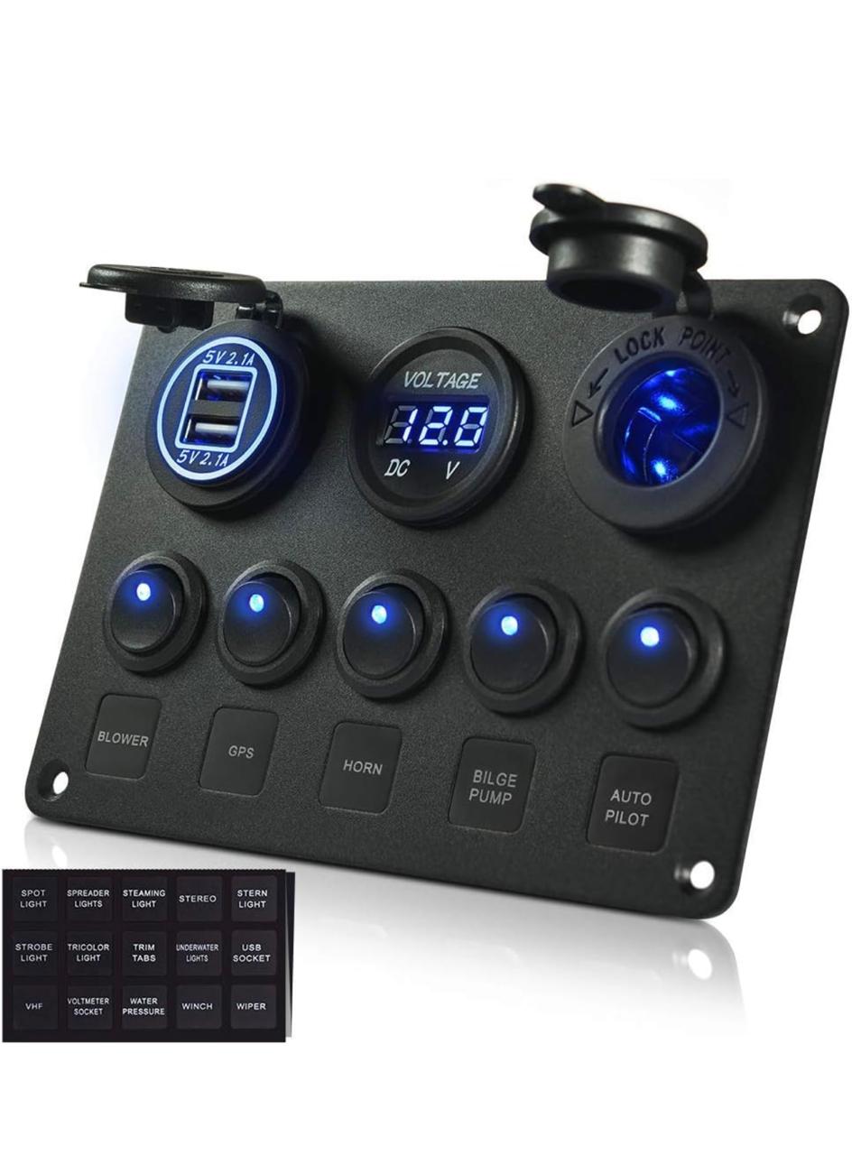 Switch Panel, Multi-Function Switch Panel Dual USB Charger Panel Digital Voltmeter Switch Panel 12V Outlet