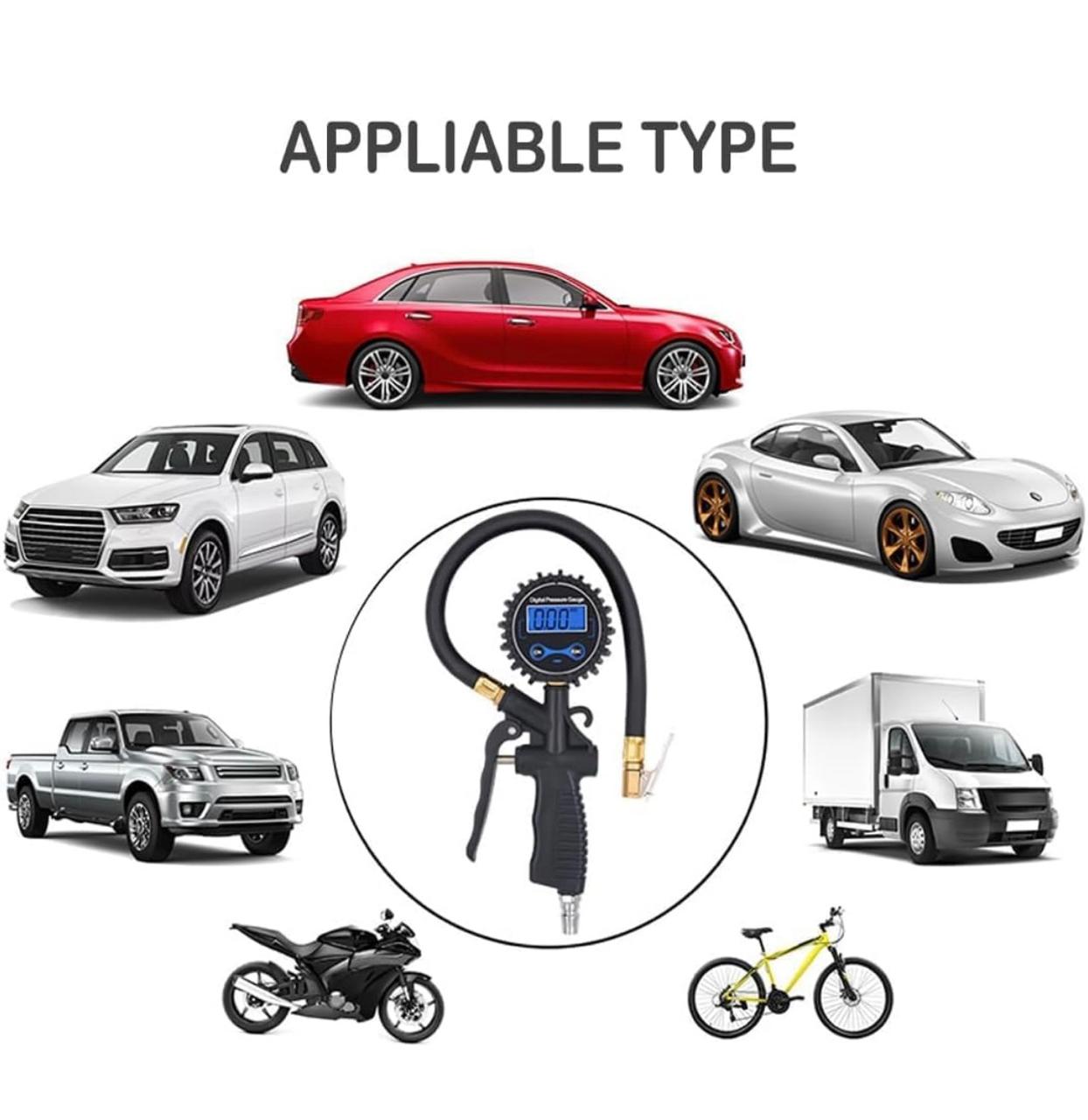 Digital Tire Inflator with Pressure Gauge – For Cars, 4x4s, Motorcycles & Bicycles