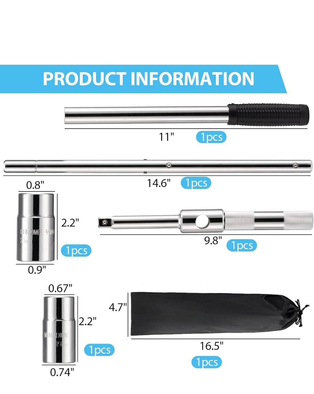 Heavy-Duty Telescopic Lug Wrench Set with Sockets & Carry Bag