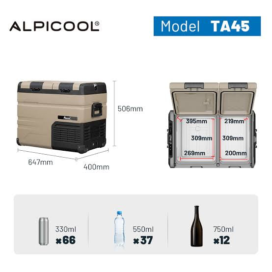Alpicool TA45 Portable Dual Zone Fridge Freezer with battery