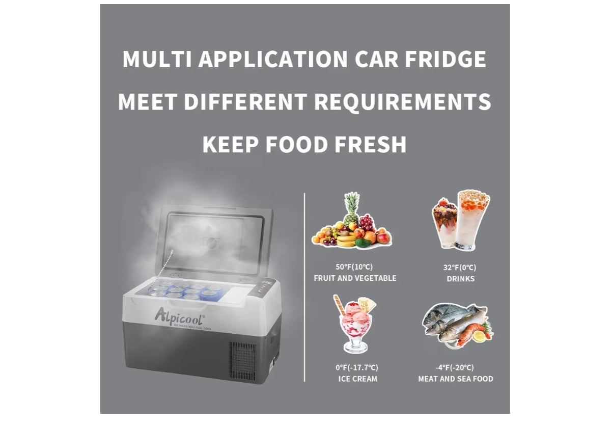 Alpicool 22L Portable Car Refrigerator – App Control & Fast Cooling