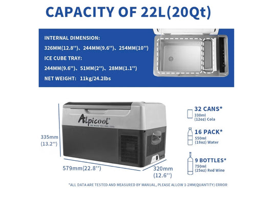 Alpicool 22L Portable Car Refrigerator – App Control & Fast Cooling
