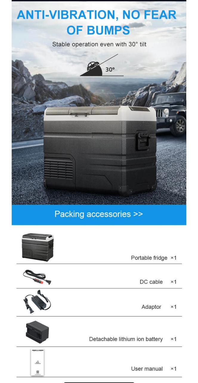 Alpicool 50L One Zone Portable Car Refrigerator with Bluetooth & Battery