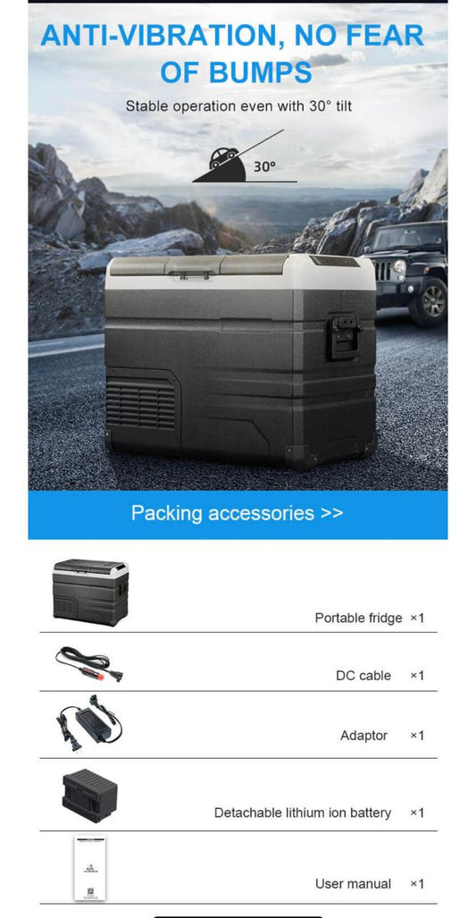 Alpicool 50L One Zone Portable Car Refrigerator with Bluetooth & Battery